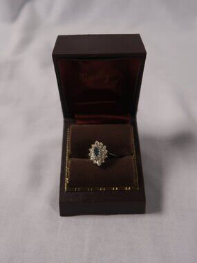 VTG Style Blue & Clear Crystal Statement Ring sz 5.5 Silver Tone Costume Jewelry